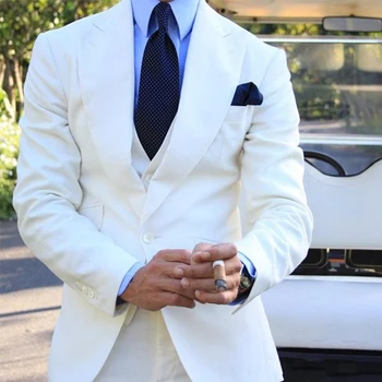 Белый облегающий мужской модный костюм из 3 предметов, смокинг для жениха, свадебный смокинг для выпускного вечера, мужской костюм на заказ с брюками