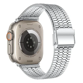 Браслет для Apple Watch 8 Ultra 2 Band 49мм 45мм 44мм 41мм 40мм Из Нержавеющей Стали Correa iWatch Series 9 7 6 5 SE2 Ремешок 42мм 38м