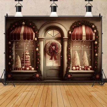 Виниловые рождественские фоны для фотосъемки на заказ, украшение для гостиной, Зеленый дверной венок, фоновый реквизит для фотостудии QS-43