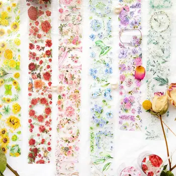 Винтажный набор прозрачных скотчей с цветочным рисунком, водонепроницаемые декоративные наклейки с различными узорами для изготовления открыток в стиле скрапбукинга своими руками
