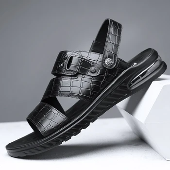 Высококачественная Мужская обувь, Нескользящие Кроссовки, Мужские Модные Мужские Уличные Сандалии, Обувь 2023 года, Мягкая Мужская обувь на плоской подошве, Кожаная обувь-лодочка
