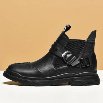 Высококачественные Новые остроносые ботинки Челси в британском стиле для мужчин из натуральной кожи, Классические ковбойские туфли, усиливающие эффект Hombre