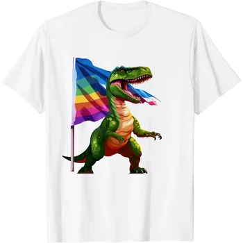 Динозавр, Антирадужный флаг, Забавная Космическая Галактика, радужные подарки, футболка премиум-класса, последние летние свободные женские футболки в стиле харадзюку, топы