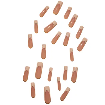 Длинные квадратные накладные ногти во французском стиле Очаровательные удобные в носке Маникюрные ногти для женщин и девушек Маникюрный салон