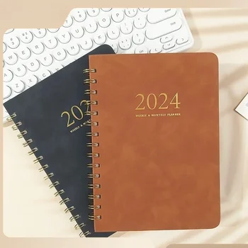 Еженедельный план-бук в Английской версии Schedule Book A5PU Notebook 2024 Coil Ежедневник