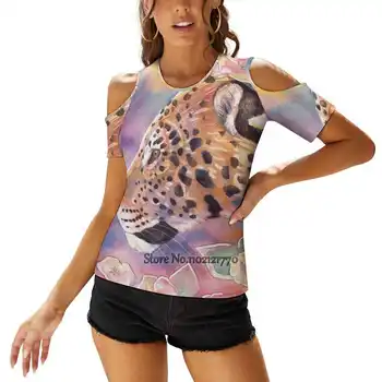 Женская футболка Leopard With Blossom 2, Повседневные Топы С Короткими Рукавами, Женские Свободные Футболки Leopard Blossom, Розовая Радуга