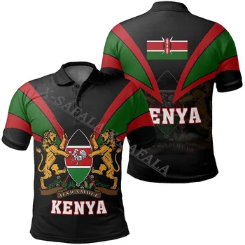 Кенийский национальный флаг и эмблема, рубашка поло с 3D принтом, мужской воротник, короткий рукав, Уличная одежда, повседневный топ, Новая летняя рубашка-5