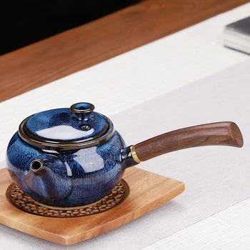 Керамический чайник с высокой боковой ручкой, чайный набор кунг-фу, маленький 