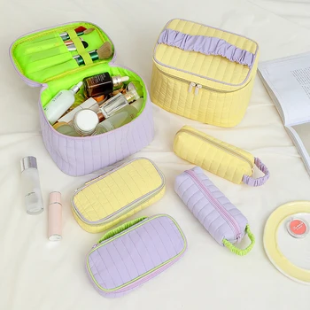 Корейская косметичка большой емкости, сумки для макияжа на молнии, переносная откидная сумка для хранения всякой всячины, набор кистей для макияжа для путешествий