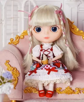 кукла в клубничном платье Kawaii Girl 15 см, маленькая тканевая кукла Bjd, коллекция 