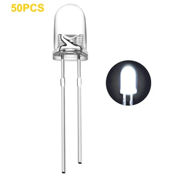 Лучшая цена Светодиод 50шт 5 мм Белый Свет Дискретная Светящаяся Лампа Из Бисера 120 МВт 15000 мкд Энергосберегающая Светодиодная Лампа DIY