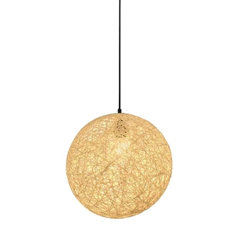 Люстра из ротанга и джута с шариками Индивидуального творчества Сферический ротанговый абажур-гнездо 20 см