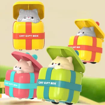 Мини-инерционная нажимная машинка Kawaii Small Funny Cat Sliding Press Toy Пластиковая Скользящая машинка с милым котенком для детей, Детские игрушки и подарки