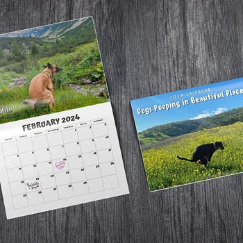 Настенный календарь с забавной собачкой, какающей на 2024 год, Уникальный Календарь В подарок друзьям, семье, соседям, коллегам, Родственникам, любимым