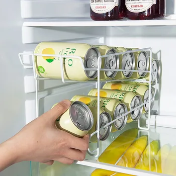 Настольный Двухслойный Органайзер для хранения банок в холодильнике, полка-стеллаж для кухонных напитков, газировка, кола, держатель для пивных банок