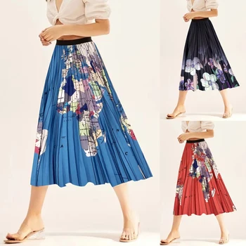 Новая весенне-летняя юбка с креативным принтом 2024 года, плиссированная юбка с эластичным поясом