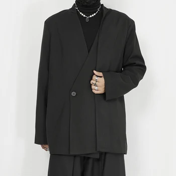 Оригинальный мужской костюм black ruffian handsome one grain, двубортный, со свободным стоячим воротником, маленькое мужское пальто, весна и осень