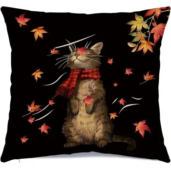 Осенние подушки для кошек, декоративные подушки, чехлы для подушек с кленовыми листьями, осенние украшения для домашнего дивана на День Благодарения в фермерском доме