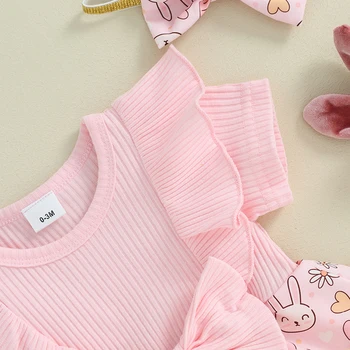 Пасхальная одежда для маленьких девочек, комбинезон с длинными рукавами и рюшами, платье-юбка с принтом Пасхальных яиц в виде Кролика, Милый наряд для новорожденных