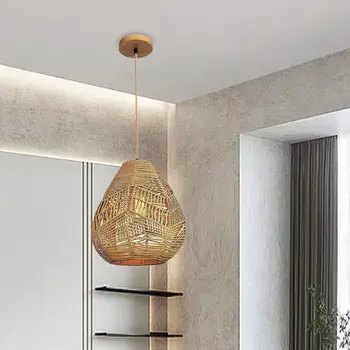 Подвесной абажур для замены защитной лампы для лампы в клетку, плетеный из ротанга подвесной светильник для гостиной, офиса, домашней спальни