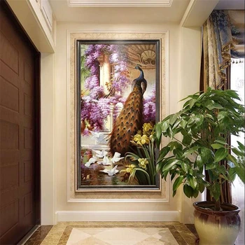 Пользовательские обои 3d ручная роспись маслом декоративная роспись крыльца счастливая птица павлин пейзаж гостиной 3D обои