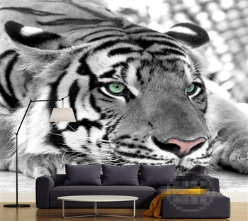 Пользовательские Обои Гостиная Спальня Фреска Современная индивидуальность Черно-Белый Тигр Тигры Фреска ТВ Стена 3d обои