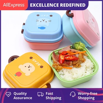 Портативный Красочный Мультяшный Ланч-бокс для еды для детей, 2-слойный контейнер для еды и фруктов, коробка для хранения Бенто для пикника на открытом воздухе, подарок для ребенка