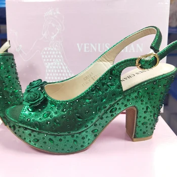 Поступление зеленых женских туфель-лодочек без застежки на высоком каблуке, африканская обувь для вечеринок, свадебные Сексуальные женские туфли-лодочки, африканские женские туфли для вечеринок