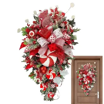 Рождественские венки для входной двери с костылем, конфеты, домашний декор для праздника, Фермерский дом, стена дома, окно, Товары для внутреннего и наружного использования