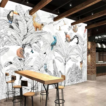 Ручная роспись тропического леса, растения, животные, Тукан, 3D-фрески, обои для гостиной, спальни, домашний декор